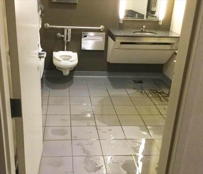 preventing commercial water damage in Kansas City - image of flooded bathroom